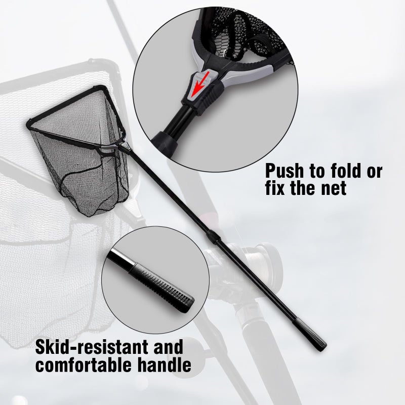 Fiblink Folding Aluminum Fishing Landing Net Fish Net with Extending Telescoping Pole Handle(Extend Length: 44-60 inches-with Larger net) - Image 2